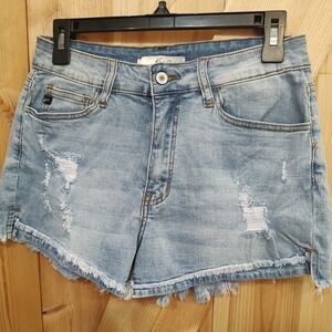KanCan Denim Women's Shorts Sz‎ 9/28 Distressed Raw Hem Festival Boho Stretch